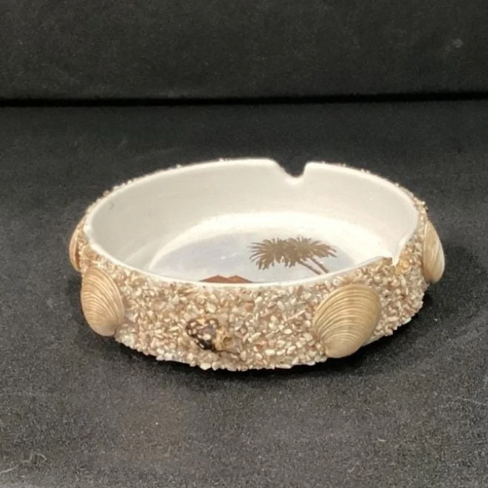 Hawaii Nautical Ceramic Ashtray, Real Seashells & Sand Accents, Coastal Souvenir